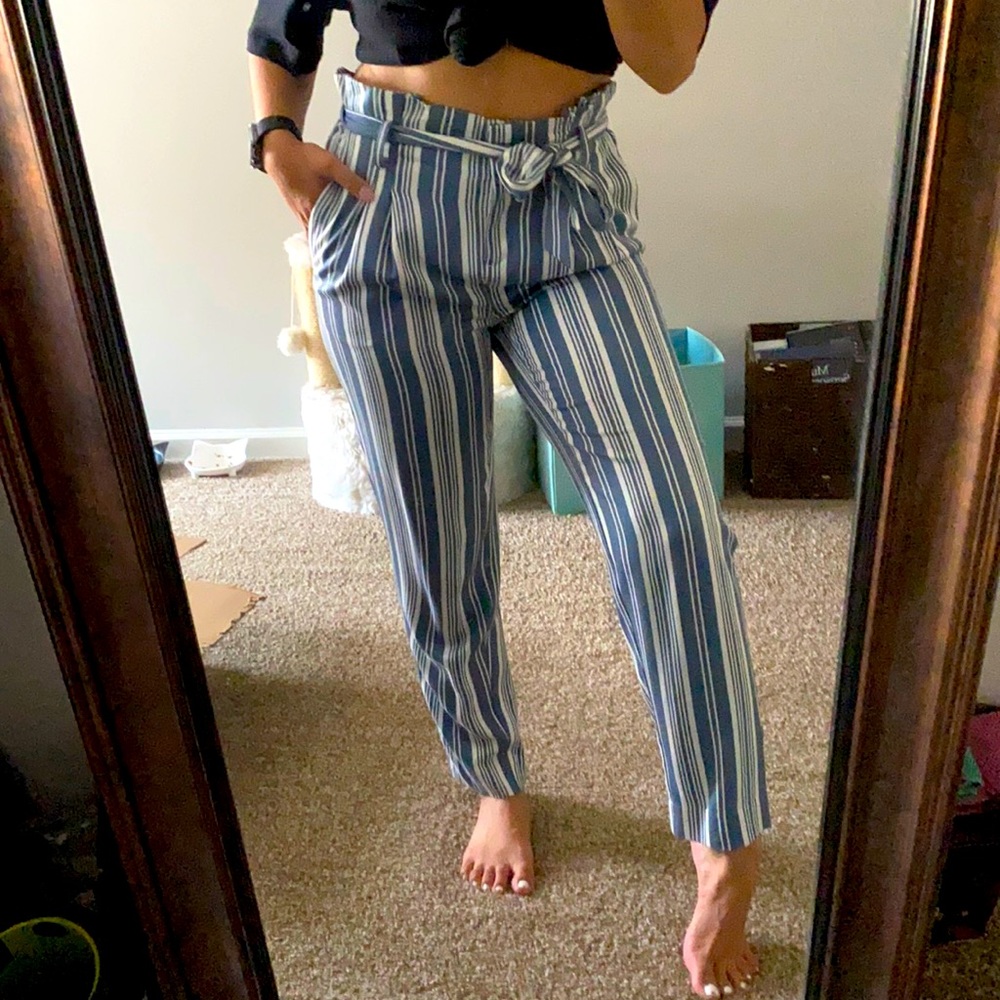 NWOT Loft striped paper bag waist pants